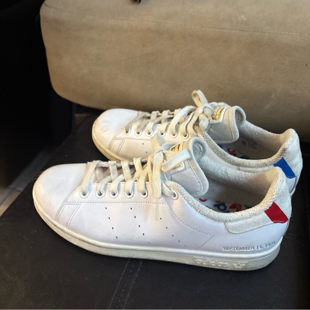 Adidas Stan Smith Scarlet White Red & Blue Sneakers SZ 7.5 - Picture 6 of 11